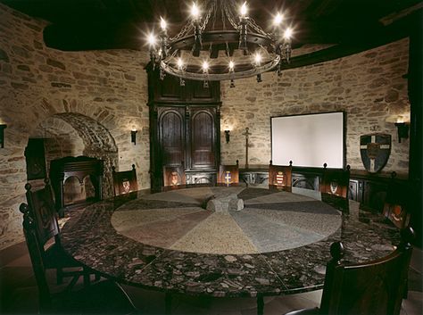 Castle round table Gothic Victorian House, Dragon Lair, Inside Castles, Kings Table, Round Dining Room Table, Castle Aesthetic, Opulent Interiors, Château Fort, Castle Wall