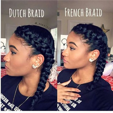 Dutch braid vs. French braid Twisted Hair, Dutch Braids, French Braids, Pelo Afro, Fringe Hairstyles, Penteado Cabelo Curto, Natural Hair Tips, Hair Crush, French Braid