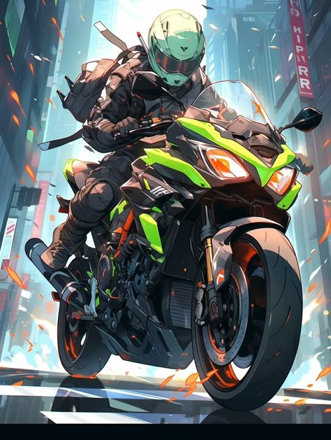 Anime Motorcycle, Wallpaper Digital Art, Beginner Artist, Motorbike Art, Concept Vehicles Sci Fi, Image Moto, Motorcycle Drawing, One Piece Tattoos, Urban Ninja