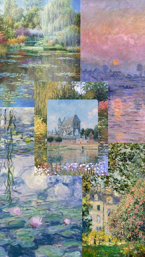 Monet Wallpaper, Aesthetic Collage Wallpaper, Claude Monet Art, Claude Monet Paintings, Wallpaper Iphonewallpaper, Monet Art, Collage Wallpaper, Bedroom Wall Collage, Monet Paintings