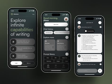 Mindmate - AI Chat BOT App UI KIT Chat Ui Design Mobile, Chat Bot Ui Design, Chatting Ui, Chatbot Ui Design, Chat App Ui Design, Chat Ui Design, Chat App Design, Ui Mobile Design, Chat App Ui