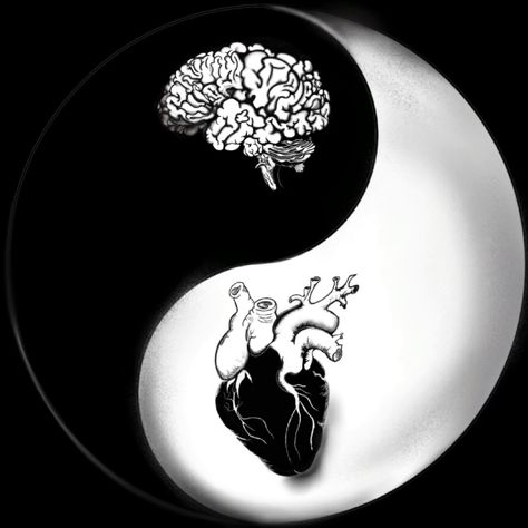 yin yang heart mind love Ying Yang Heart And Brain, Yin Yang Tattoo Men, Yen Yang Tattoo Ideas, Ying Yang Tattoo For Couples, Yin Yang Tattoo Unique, Ying And Yang Tattoo, Heart Ying Yang, Unique Ying Yang Tattoo, Heart And Brain Tattoo