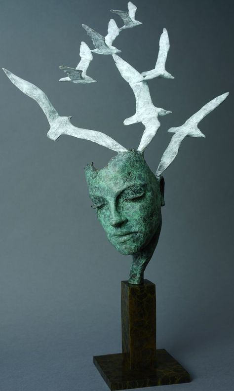 Freedom Sculpture, Surrealism Sculpture, Flock Of Seagulls, Sea Gulls, Freedom Art, Sculpture Head, Head Sculpture, Sculpture Projects, Portrait Sculpture