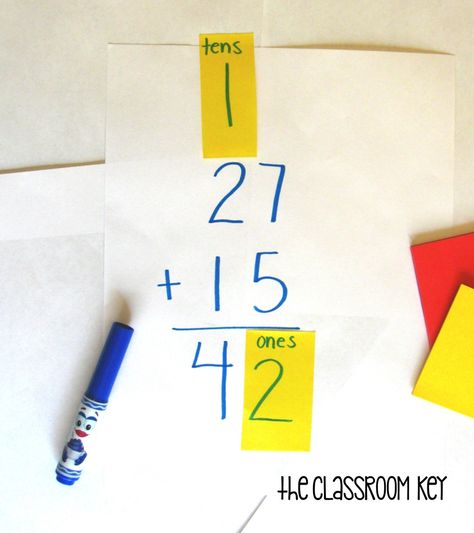 teaching addition with regrouping using sticky notes Addition With Regrouping, Teaching Addition, Math Operations, Math Intervention, Math Strategies, Second Grade Math, Math Addition, Third Grade Math, Math Methods