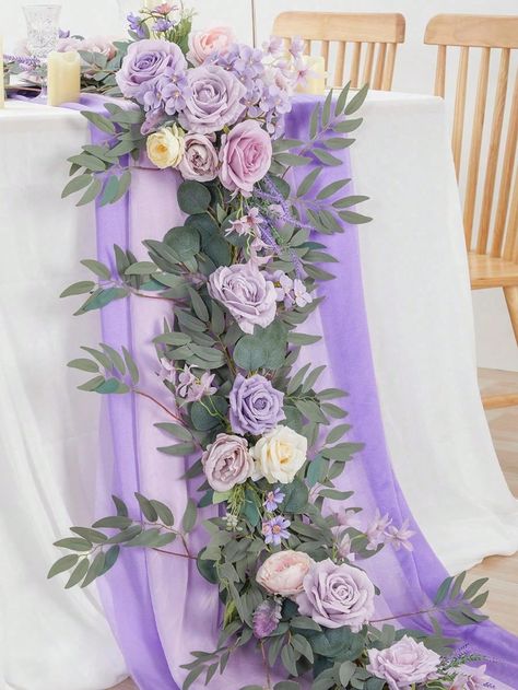 Purple  Collar     Embellished   Home Decor Backdrop Decorations For Wedding, Head Table Decor Wedding, Arch Flowers Wedding, Garland With Flowers, Sweetheart Table Centerpiece, Head Table Wedding Decorations, Wedding Arch Backdrop, Wedding Sweetheart Table, Purple Wedding Centerpieces