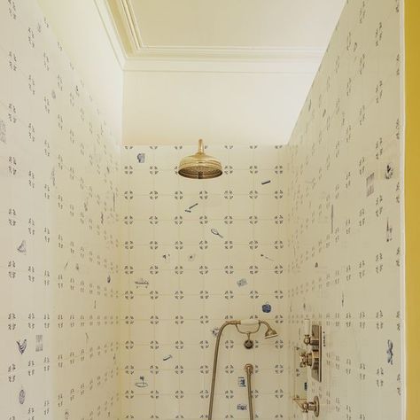 Petra Palumbo on Instagram: "A large walk-in shower covered in our classic Delfts, love the yellow and blue combination. @the_salisburys @rupertoliverproperty  . . . . . . . . . . . . . . . . . . . #delft #delfttiles #tiles #tileinspiration #showerinspiration #petrapalumbo" Delft Tile Bathroom, Delft Bathroom, Temple House, Blue Combination, Blue Interiors, Maple Grove, Delft Tiles, Shower Inspiration, Home Temple