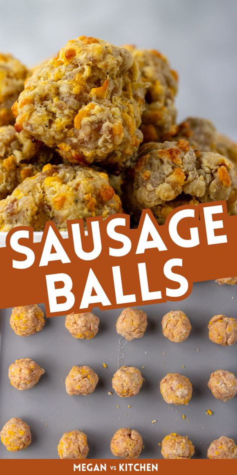 Sausage Balls without Bisquick - Megan vs Kitchen Sausage Balls With Flour, Sausage Balls Without Bisquick, Mexican Holiday Recipes, Breakfast Parties, Easy Fall Appetizers, Easy Sausage Balls Recipes, Twice Baked Mashed Potatoes, Sausage Ball, Sausage Balls Bisquick