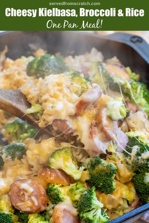 Kielbasa And Broccoli Recipes, Kielbasa Broccoli, Kielbasa Rice And Broccoli, Cheesy Kielbasa, Cheesy Broccoli Rice, Broccoli And Rice, Rice Side Dish Recipes, Kielbasa Recipes, Shrimp And Asparagus