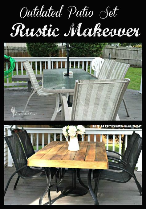 Outdated Patio Set Rustic Makeover Diy Patio Ideas, Patio Furniture Makeover, Rustic Cafe, Diy Muebles Ideas, Rustic Patio, French Rustic, Patio Diy, Mesa Exterior, Samos