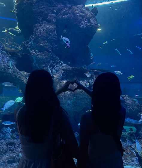 Aquarium Pose Ideas, Aquarium Pictures Ideas, 3 Best Friends Matching Pfp, Aquarium Photo Ideas, Aquarium Photoshoot, Aquarium Outfit Ideas, Aquarium Outfit, Wlw Pfp, Aquarium Date