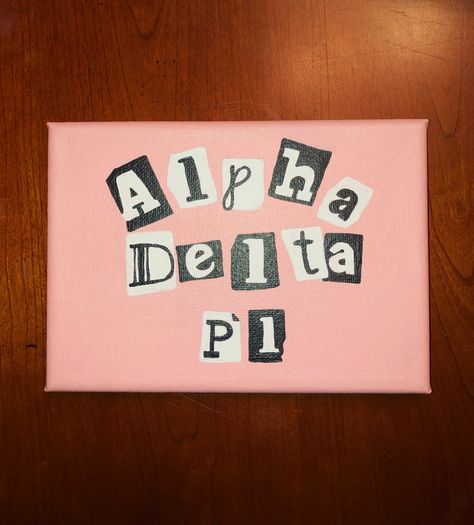 Alpha Delta Pi Ariana Grande/ Mean girls themed canvas - thank you, next - ADPi Sorority canvas -2019 Alpha Delta Pi Canvas Painting, Alpha Sigma Alpha Canvas, Alpha Gamma Delta Canvas, Alpha Xi Delta Canvas, Sorority Painting Ideas, Adpi Paintings, Aoii Canvas, Adpi Canvases, Big Little Canvas Sorority