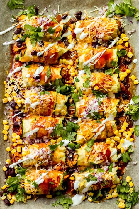 Low Carb Supper Recipes, Mexican Food Recipes Low Carb, Sheet Pan Zucchini, Pan Zucchini, Zucchini Chicken, Low Carb Dinners, Zucchini Enchiladas, Prep Food, Tummy Yummy