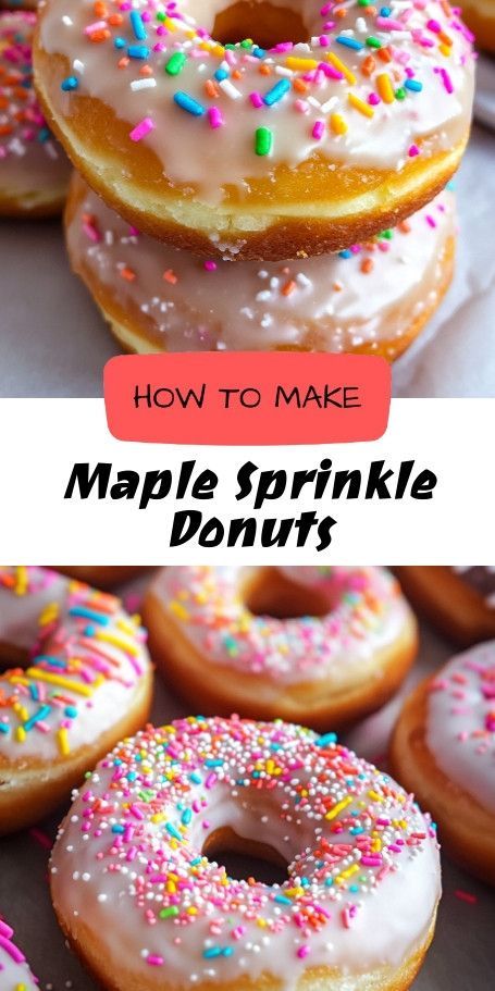 Sprinkle Donuts with Maple Glaze: Perfect Recipe for Fall Baking Master the art of homemade donuts with these delightful sprinkle donuts topped with a luscious maple glaze. Ideal for breakfast or a sweet afternoon treat, these baked goodies promise a burst of flavor and festive colors perfect for any special occasion. Maple Donuts Recipe, Holiday Donuts, Maple Donuts, Recipe For Fall, Homemade Donuts Recipe, Donuts Recipe, Sprinkle Donut, Homemade Donuts, Maple Glaze