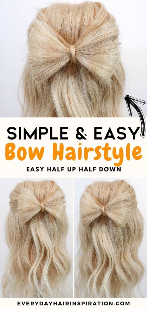 Bow Hairstyle By Hair Pattern, Bow Hairstyle For Medium Hair, Simple Cool Hairstyles, Grandma Hairstyles For Kids, Half Up Heart Hairstyle, Simple Easy Wedding Hairstyles, Hair Bow Tutorial Hairstyle Half Up, Half Up Half Down Bow Hairstyle Tutorial, Half Up Bow Hairstyle Tutorial