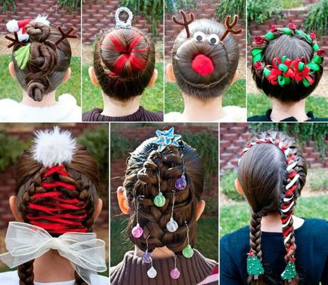 Holiday hair Reindeer Craft, Hair School, Christmas Hairstyles, Holiday Hairstyles, Christmas Hair, Crazy Hair Days, Cute Hair, Toddler Hair, Crazy Hair