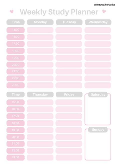 weekly study planner tik tok:@rozowa.herbatka #tiktok #aesthetic #coquette #weekly #planner Weekly School Planner Aesthetic, Weekly Schedule Template Aesthetic, Scedules Ideas Aesthetic, Weekly Schedule Aesthetic, School Organization Aesthetic, Study Planner Aesthetic, Coquette Studying, Study Tok, Aesthetic Study Planner