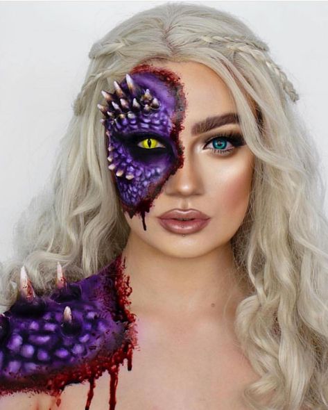 Dragon Sfx Makeup, Halloween Prosthetic Makeup, Halloween Makeup Artist, Makeup Looks Ideas, Dragon Makeup, Halloween Makeup Kits, Halloween Makeup Witch, Creepy Halloween Makeup, Cute Halloween Makeup