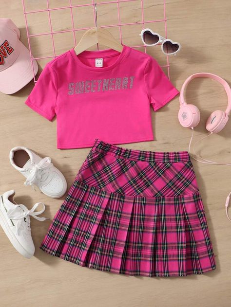 Summer Outfits For Kids, Tartan Pleated Skirt, Adrette Outfits, Shein Kids, Boys And Girls Clothes, Cute Dress Outfits, Clothes For Kids, Easy Trendy Outfits, Tween Outfits