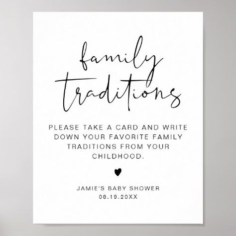 $10.40 | ADELLA Minimalist Family Traditions Baby Shower #black and white, modern minimalist, family traditions, baby shower game, gender neutral baby shower, simple baby shower, modern baby shower, share your favorite memories, advice card, favorite childhood memories Family Traditions Baby Shower, Minimalist Family, Design Edit, Baby Shower Brunch, Simple Baby Shower, Minimalist Baby, Modern Minimalist Design, Modern Baby Shower, Neutral Minimalist