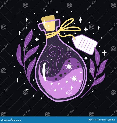 Hand Drawn Vector Bottle with Magic Potion Stock Vector - Illustration of decorative, spell: 257245662 Potions Illustration, Magic Potion Illustration, Potion Illustration, Potion Witch, Witch Cartoon, Magic Potions, Magic Potion, Doodle Illustration, Boho Design