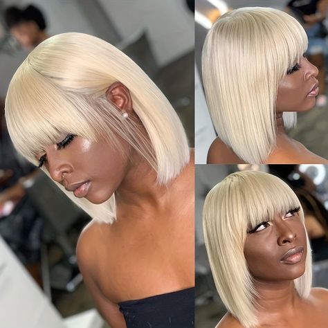 Honey Blonde Bob Wig, Straight Fringe, Fringe Wig, Cuban Twist Hair, Full Lace Wig Glueless, Bob Wig With Bangs, Blonde Bob Wig, Lifeless Hair, 613 Blonde