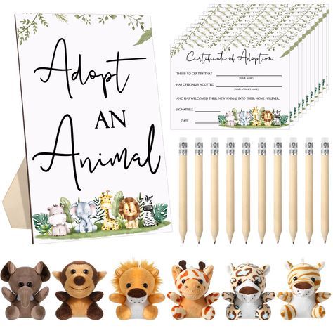 Safari Theme Baby Shower Games, First Birthday Safari Theme, Baby Boy Baby Shower Themes, Wild One Party Favors, Safari Party Food, Animal Adoption Certificate, Safari Party Foods, Giraffe Baby Shower Theme, Safari Baby Shower Favors