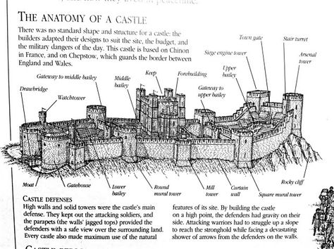 Anatomy of a Medieval Castle Parts Of A Castle, Medieval Castles, Chateau Medieval, Medieval Life, Medieval World, D D Maps, Castle Designs, Medieval Times, Fantasy Castle