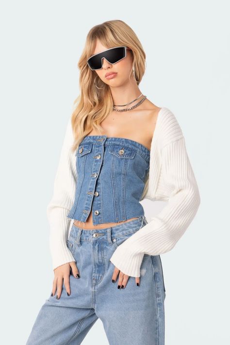 Anya Shrug Sweater – edikted Shrug Cardigan Outfit, Top Jeans, Knit Shrug, Cardigan Crop Top, Shrug Cardigan, Cardigan Crop, Open Front Sweater, Top Streetwear, Casual Cardigans