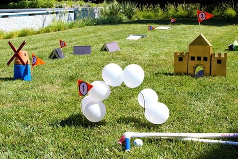 15 Awesome Outdoor Birthday Party Ideas For Kids Mini Golf Party, Outdoor Games To Play, Summer Outdoor Games, Homemade Carnival Games, Golf Diy, Fun Outdoor Games, Golf School, Outdoors Birthday Party, Backyard Birthday