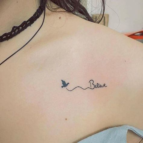 Pin for Later: 28 Adorable Tattoos That Are Appropriate For Work Believe Tattoo Pols, Divorce Tattoo, Adorable Tattoos, Believe Tattoos, Think Tattoo, One Word Tattoos, Fashion Tattoo, Tattoo Name