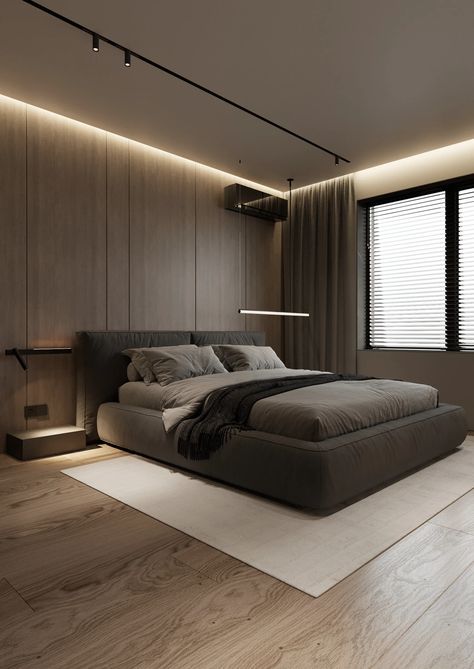 Modern Bedroom Colors, Bedroom Inspirations Minimalist, Contemporary Bedroom Design, Brown Curtains, Modern Bedroom Interior, Brown Bedroom, Clean Bedroom, Bedroom Furniture Design, Modern Bedroom Design