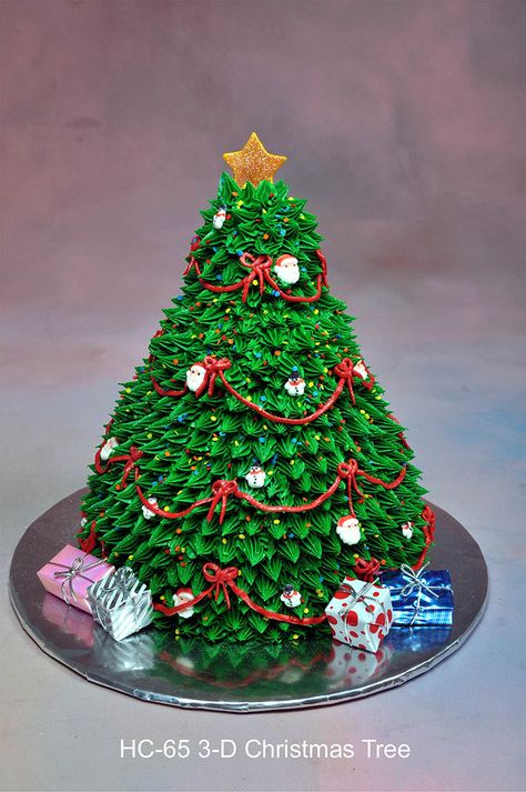 example of approximate size and also piping technique for christmas tree cake Christmas Desserts Cakes, Christmas Tree Cakes, Christmas Themed Cake, Christmas Cake Designs, 3d Christmas Tree, Christmas Cake Decorations, Xmas Cake, Christmas Cake Recipes, Winter Cake