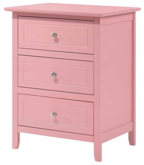 PRICES MAY VARY. Finish: Pink Fully Assembled Wood Solids /Veneers and Manuf Wood Nickel Hardware Dove Tailed Drawers Pink Night Stand, Nightstand Drawers, Pink Nightstands, Bedroom Nightstand, 3 Drawer Nightstand, Wooden Nightstand, 2 Drawer Nightstand, Dovetail Drawers, Nickel Hardware