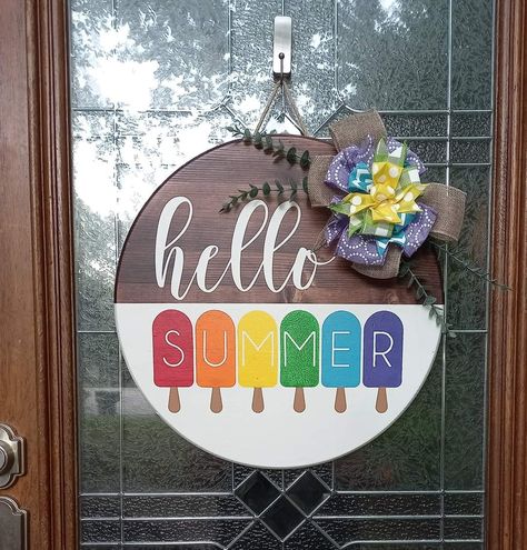 Popsicle Door Hanger, Front Door Welcome Sign, Door Welcome Sign, Summer Door Hanger, Summer Signs, Perfect Wedding Gift, Realtor Gifts, Hello Summer, Summer Crafts