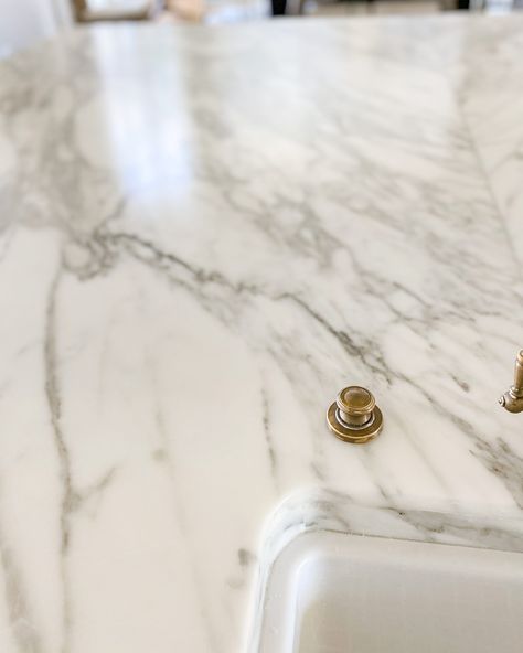 Everything You Need to Know about Marble Countertops Marble And Quartz Countertop, Calcutta Oro Marble, Stained Marble Countertops, Marble Countertop Edges, Calcutta Countertops Kitchen, Marble Alternative Countertops, Real Marble Countertops, Aged Marble Countertops, Montclair Danby Marble Countertops