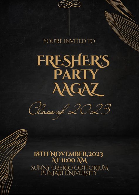 Invitation For Freshers Party, Freshers Party Invitation Card Design, Fresher Party Invitation Card, Freshers Day Invitation Card, Freshers Day, Lunch Invitation, Freshers Party, Mehendi Artist, Western Dresses For Girl