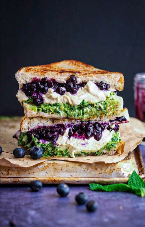 Blueberry Grilled Cheese, Mint Pesto, Grilled Sandwiches, Vegan Ricotta, Vegan Grilling, Mint Recipes, Vegan Blueberry, Vegan Sandwich, Sem Lactose