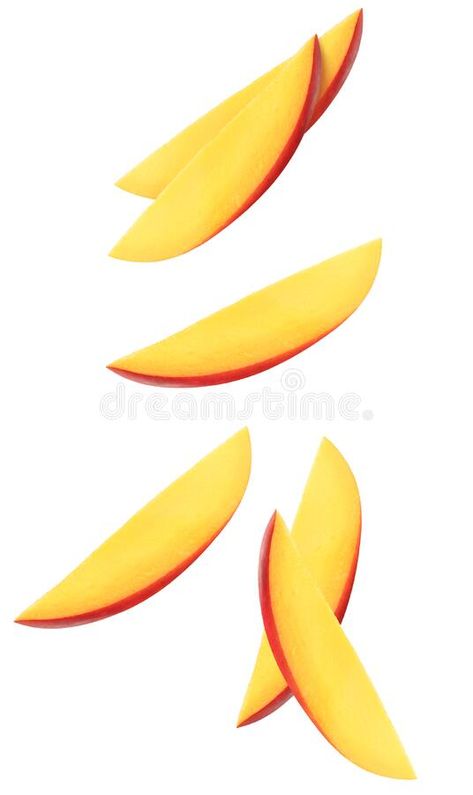 Isolated flying mango slices. Falling mango fruits isolated on white background with clipping path. stock photo Mango Slices, Dessert Sushi, Mango Fruit, Fall Fruits, Fruit Slice, Computer Graphics, Food Photo, Pink Yellow, Green Leaves