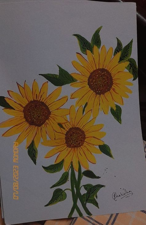 Sunflower Painting Ideas Easy, Sunflower Painting Acrylic Easy, Simple Sunflower Painting, Easy Sunflower Painting, Sunflower Acrylic Painting, Creative Painting Ideas, Art Painting Diy, Sunflower Acrylic, Painting Ideas Aesthetic