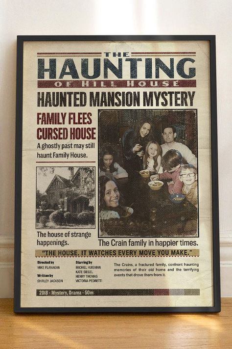 Movie poster print, classic movie poster, The Haunting of Hill House - Hill House Poster Print - Mike Flanagan - Netflix Horror TV Show Wall Art - Vintage TV Series, Newspaper Poster Steven Crain, House Horror Movie, Olivia Crain, The Haunting Of Hill House, Haunting Of Hill House, Netflix Horror, Henry Thomas, Shirley Jackson, Newspaper Art