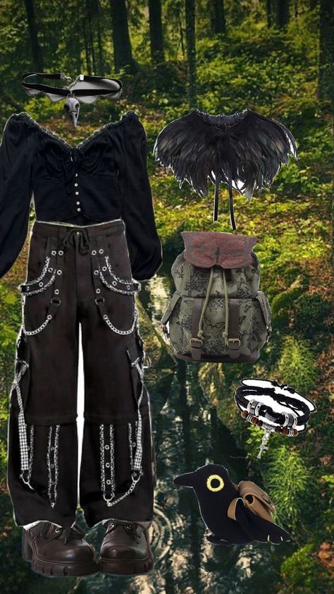 Bird Inspired Outfit, Crow Therian, Crow Outfit, Goblin Core Aesthetic, Goblin Core, Thrift Fashion, + Core + Aesthetic, Aesthetic Outfits, Outfit Inspirations