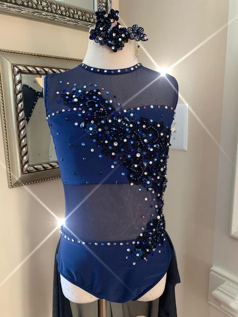 Custom Dance Costumes Lyrical Costume light blue with | Etsy Royal Blue Lyrical Dance Costumes, Dark Blue Lyrical Costume, Navy Blue Lyrical Costume, Navy Blue Dance Costumes, Dark Blue Dance Costumes, Blue Lyrical Dance Costumes, Blue Dance Costumes, Dance Costume Ideas, Rhinestone Ideas