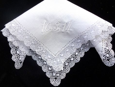 Wedding Hankie Recycled Wedding Dress Ideas, Recycle Wedding Dress, Recycled Wedding, Lace Hankies, Wedding Hankies, Ladies Handkerchiefs, Types Of Lace, Boulder Co, Embroidered Wedding