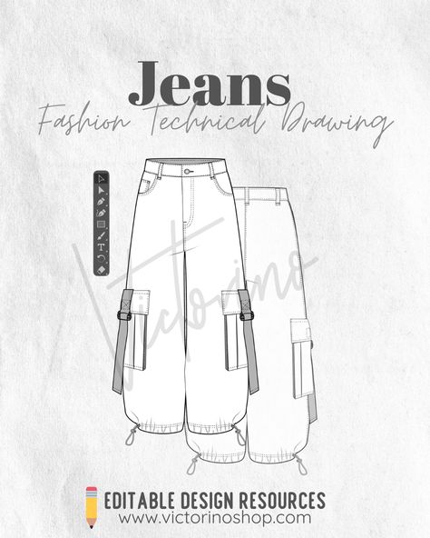 ✏️ Fashion Technical Drawing of Jean Cargo with Side Pockets Streetwear Style This technical drawing of cargo jeans with side pockets perfectly represents streetwear style. Ideal for those seeking functionality and urban fashion in one design. #technicalDrawing #cargoJeans #streetwearStyle #urbanFashion #fashionInspiration #fashionArt #fashionTrends #streetStyle ✏️ Dibujo Técnico de Moda de Jean Cargo con Bolsillos Laterales Estilo Streetwear Streetwear Flat Sketches, Jeans Technical Drawing, Jeans With Side Pockets, Fashion Technical Drawing, Estilo Streetwear, Denim Street Style, Flat Drawings, Technical Drawings, Clothing Design Sketches