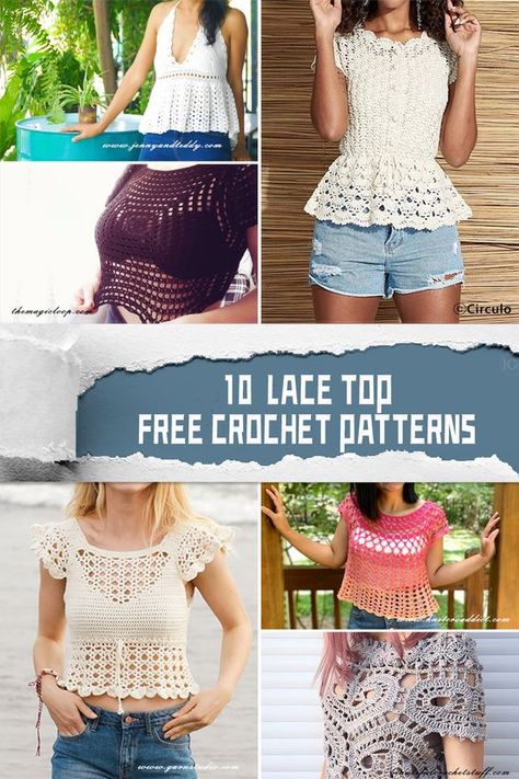 10 Lace Top FREE Crochet Patterns - iGOODideas.com Crochet Lace Crop Top Pattern Free, Crochet Lace Up Top, Free Crochet Skirt Patterns For Women, Crochet Lacy Tops Free Patterns, Crochet Summer Tops Free Patterns Easy, Crochet Lace Top Pattern Free, Crochet Tank Top Free, Lace Top Patterns, Crochet Thread Patterns