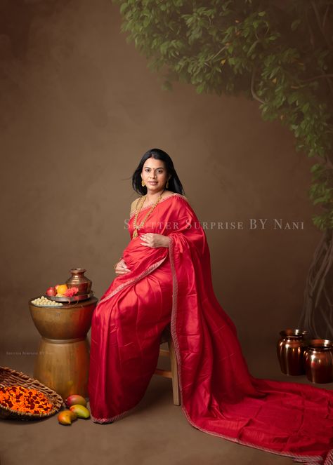 "Embracing motherhood the traditional way – where elegance meets maternity. 🌼🤰 #IndianMaternity #TraditionAndMotherhood #BumpAndBeauty" Maternity Photoshoot Ideas At Home Indian, Indian Traditional Maternity Photoshoot, Maternity Photography Indian Traditional, Maternity Photo Shoot Indian, Maternity Shoot Traditional, Maternity Poses At Home, Maternity Photo Shoot Ideas Indian, Maternity Photography Saree Poses, Maternity Photography Traditional