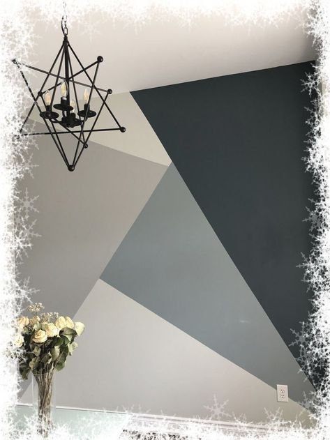 Paint Wall Geometric, Office Wallpaper Accent Wall Home Office, Accent Wall With Quarter Round, Bedroom Wall Geometric Designs, Wall Painting Geometric Patterns, Black And White Walls Paint, Accent Wall Bedroom Geometric, Ombre Geometric Wall, Geometric Painting Ideas For Walls