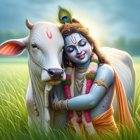 Lord Krishna With Cow, Images Of Cows, Krishna With Cow, Krishna Consciousness, Ganesh Art Paintings, Animal Caricature, Krishna Hd, God Tattoos, Krishna Wallpapers