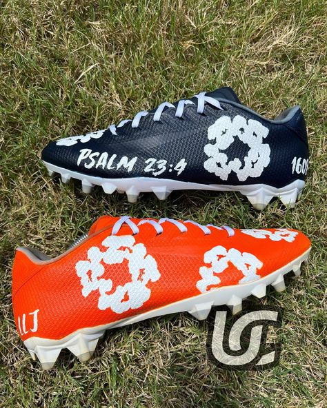 @denimtears x @callawaychargers themed custom cleats💙🧡!!! Make sure yall like, comment, share and follow @uziscustomz for more content🫶🏾 Custom Cleats, Like Comment Share, Make Sure, Quick Saves