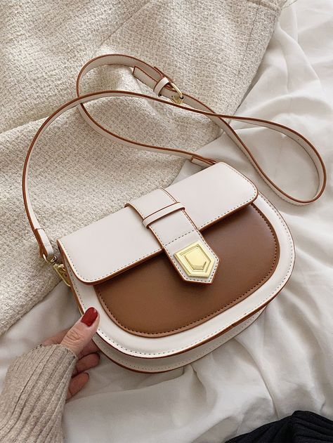 Multicolor Elegant   PU Leather Colorblock Saddle Bag    Women Bags Cute Sling Bags Korean, Trendy Sling Bags Women, Korean Sling Bags Women, Aesthetic Sling Bag, Cute Sling Bags, Sling Bags Women Fashion, Korean Sling Bag, Sling Bag Aesthetic, Aesthetic Handbags